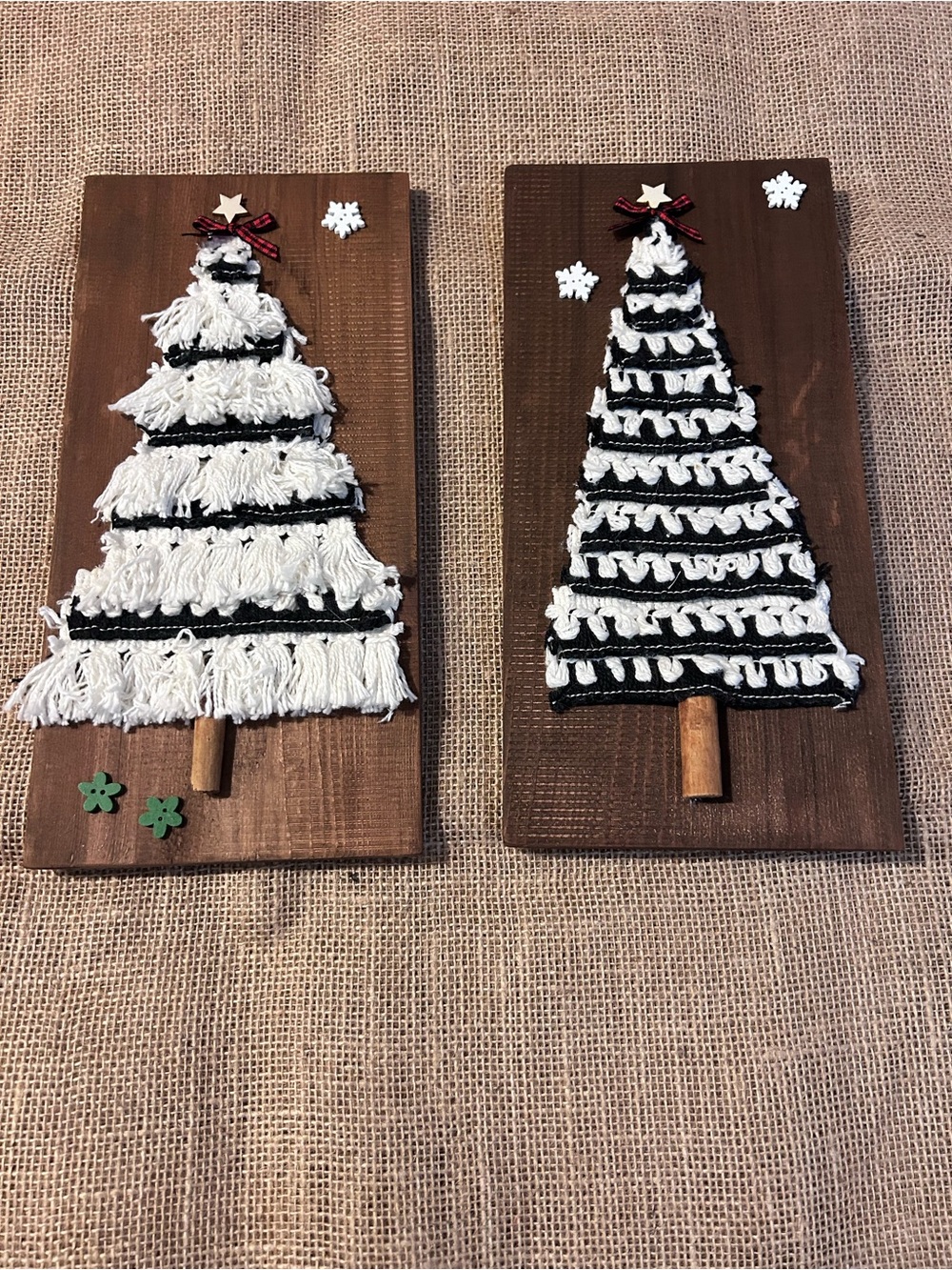 Handcrafted White & Black Macramé Holiday Tree Wall Plaque - Home Holiday Decor